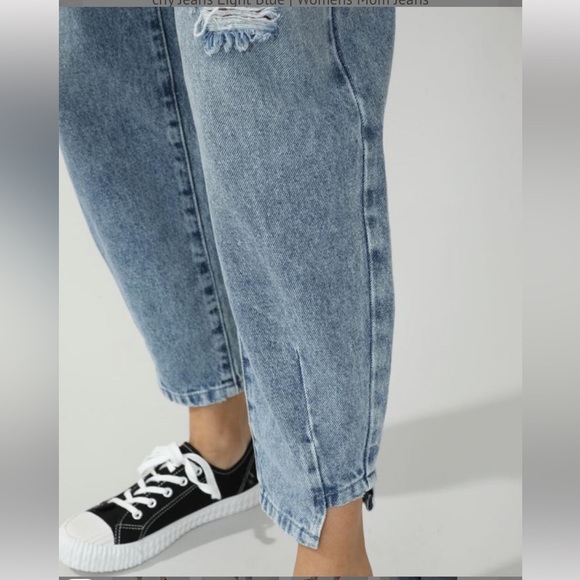 PIMKIE High Waisted Slouchy Cut Out Mom Jeans in Light Blue Size S - Picture 6 of 16